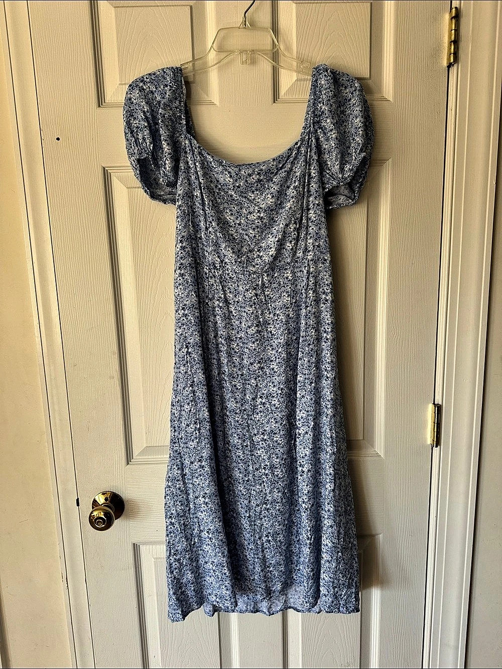 mi ami for francesca's Blue Floral Puff Sleeve Mini Dress size L